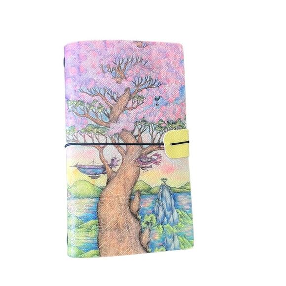 Colorful Tree Faux Leather Reusable Travelers Notebook 8x4.5” - Picture 1 of 8